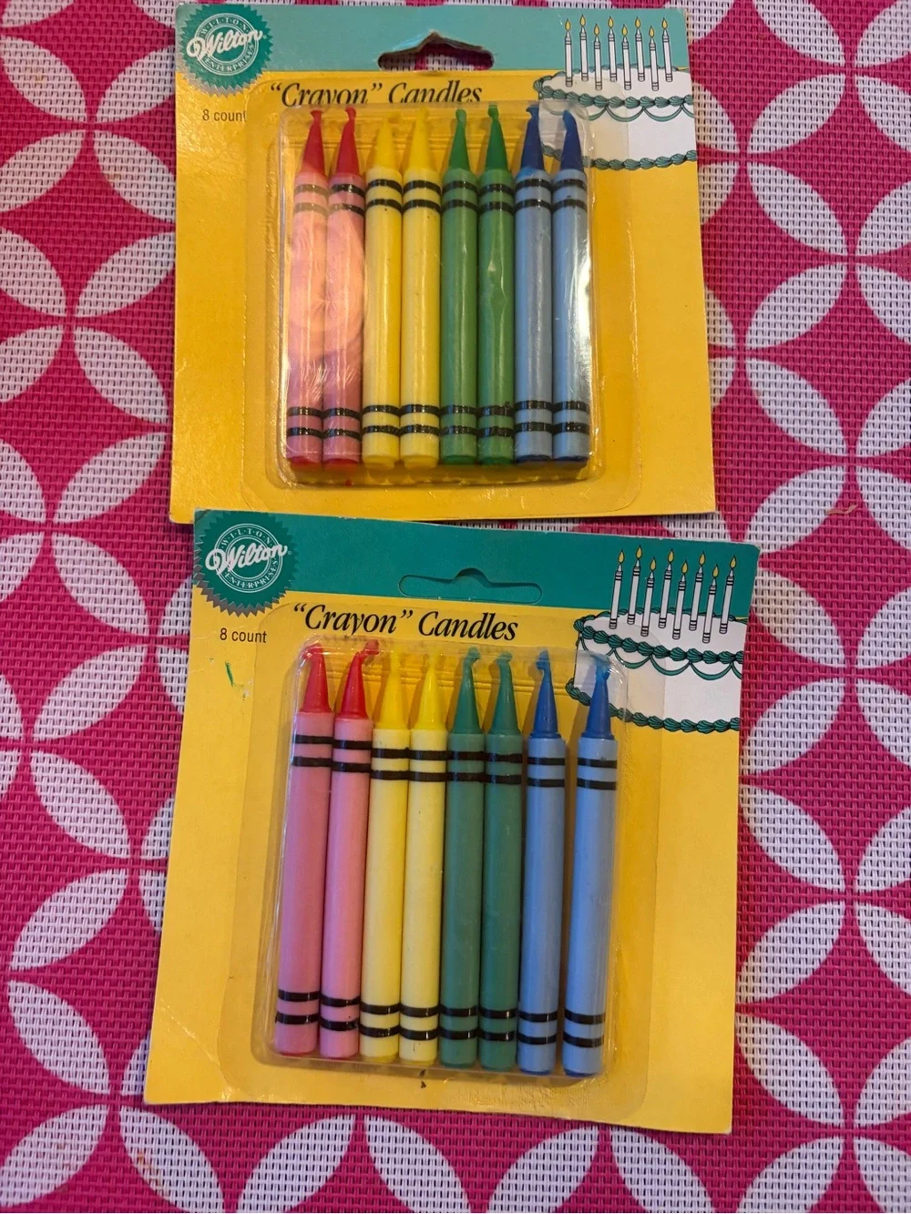 2 NEW packages of Wilton crayon candles -8 in a pack! Vintage 1991. Collectible